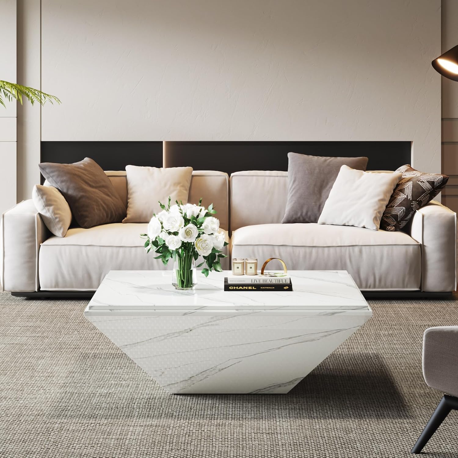 Modern Coffee Table, 35.43" Center Table with Faux Marble Top Tribesigns